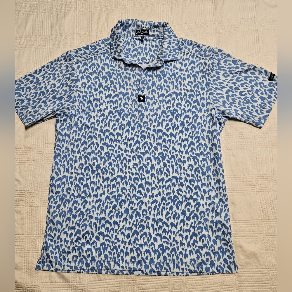 Bad Birdie Blue Patterned Men's Golf Shirt, Size Large